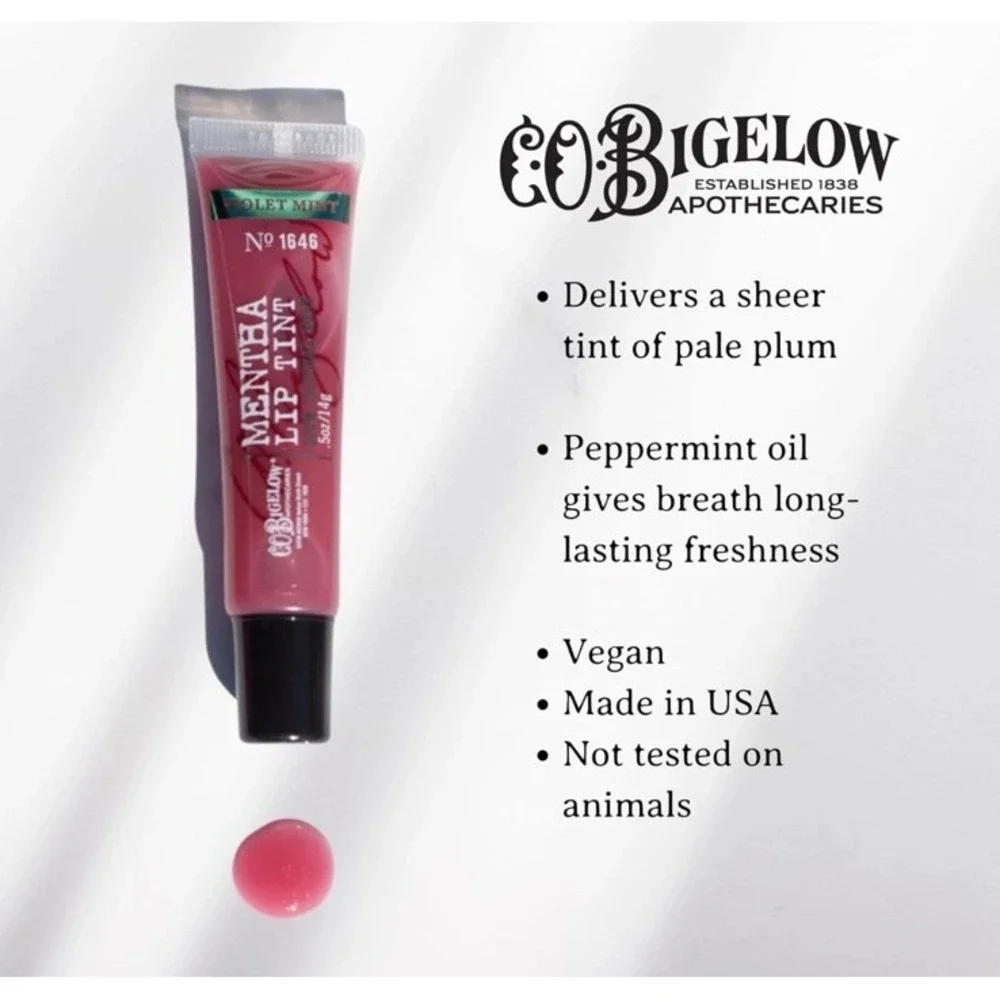 NEW 1 CO BIGELOW WOMEN MENTHA LIP TINT # 1642 PLUM MINT 100% NATURAL MINT 0.5 OZ